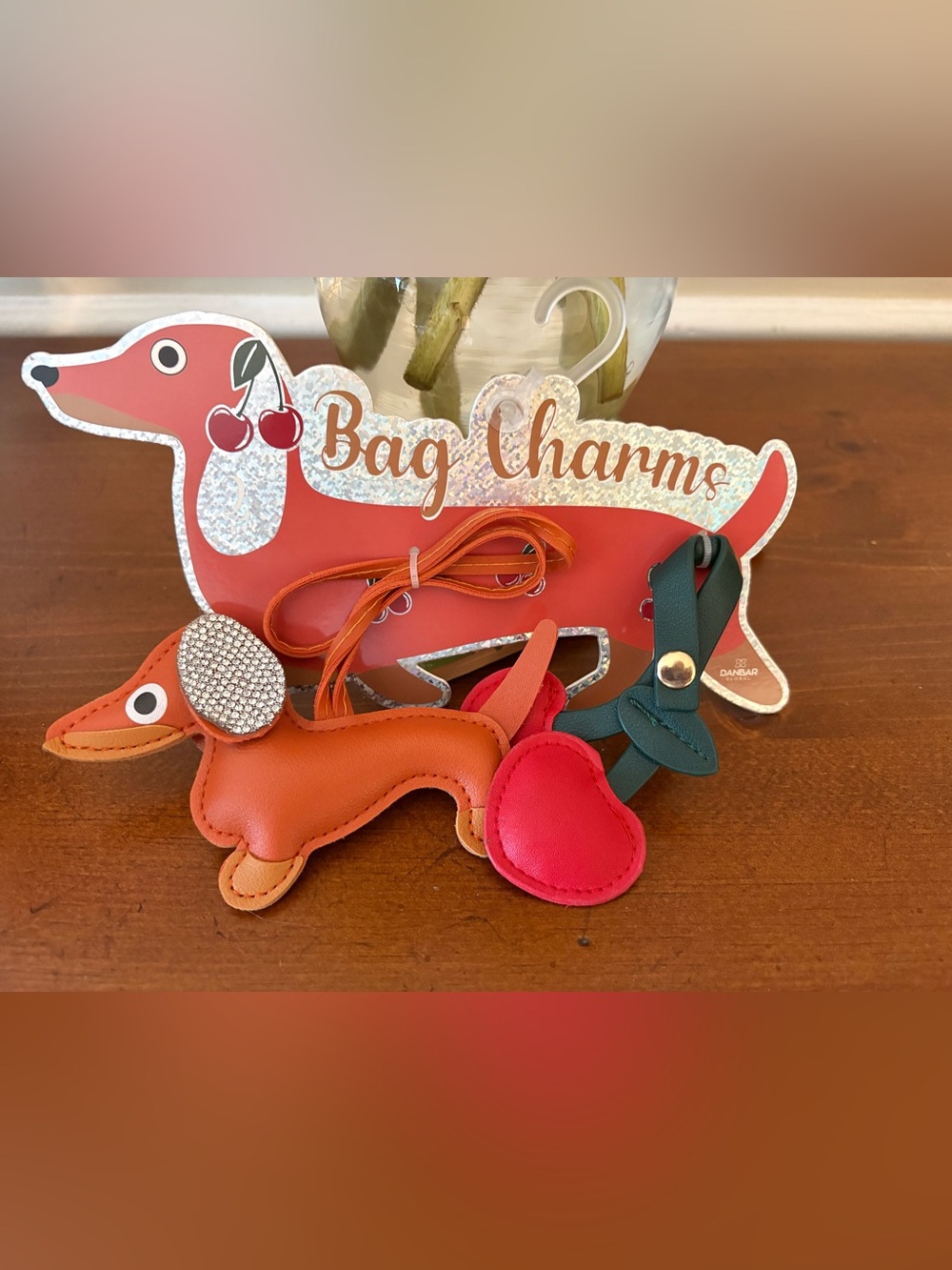 Source Unknown Orange Dachshund & Red Cherry Bag Charms with Green Strap
